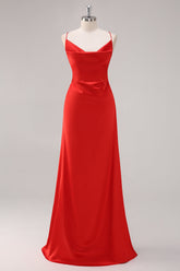 Rotes Satin Spaghettiträger Etui Ballkleid